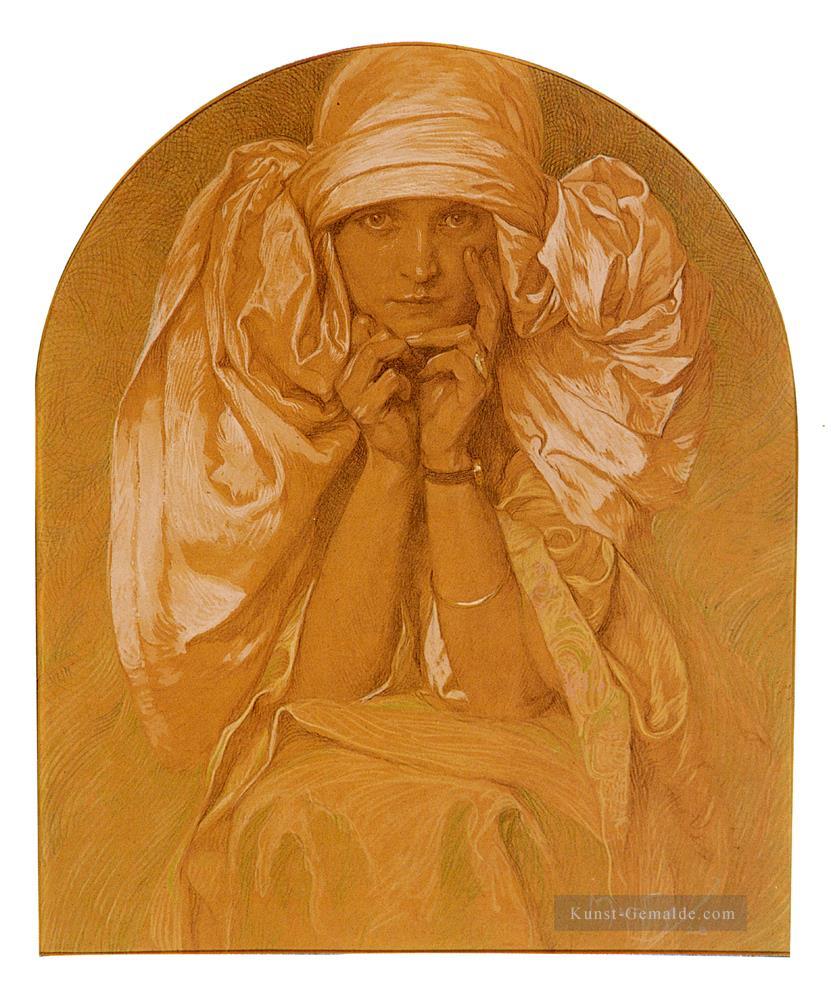 Porträt der Künstler Tochter Jaroslava Tschechisch Jugendstil Alphonse Mucha Ölgemälde
